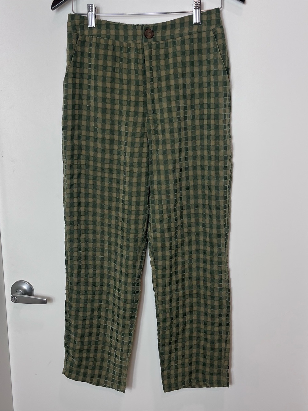 Willow + Root Pants Medium Olive Green Textured‎ Plaid Stretch Trousers NWT